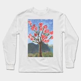 Nectarine Tree in Full Bloom Painting Long Sleeve T-Shirt